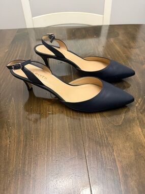 Talbots Navy Pointed-Toe Slingback Kitten Heel